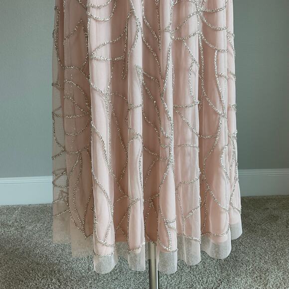 Aidan Mattox Beaded Strapless Fit and Flare Cocktail Party Dress Pink Size 12 - Picture 7 of 11